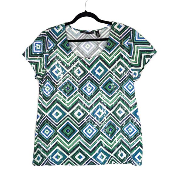 Chicos 3 Black Label Sparkle Top Womens Size XL Geometric Party Holiday Sequins - Picture 1 of 6